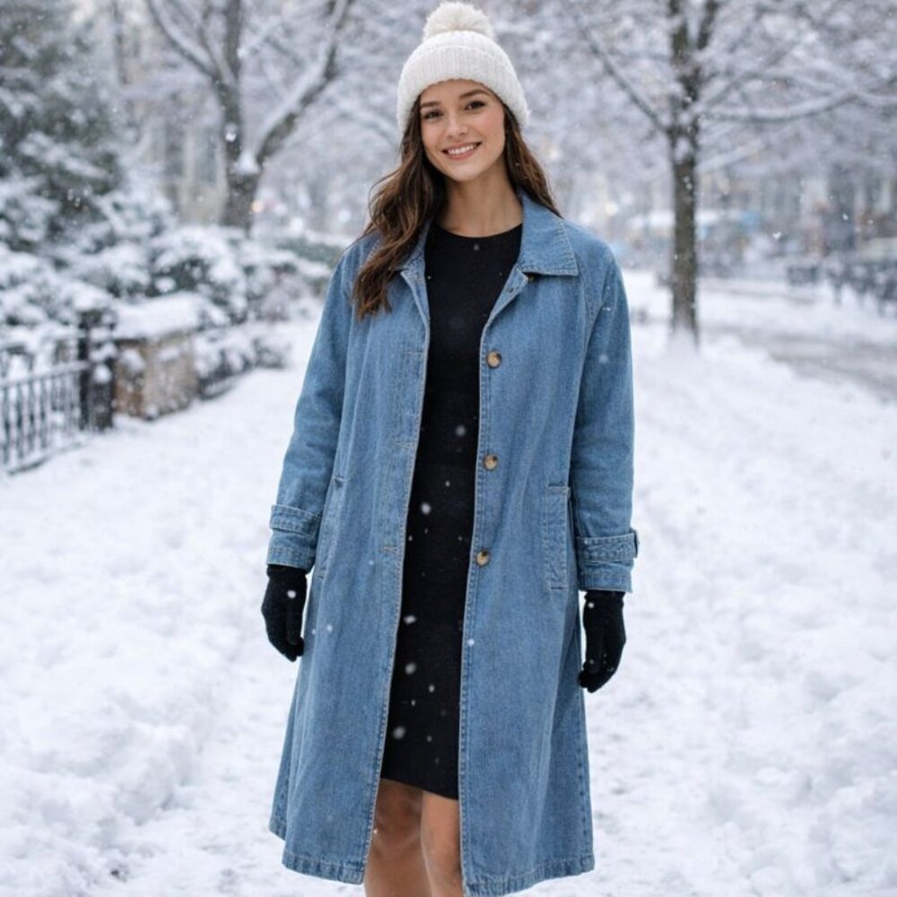 Fashion Elements Vintage Denim Trench Coat, Size Small